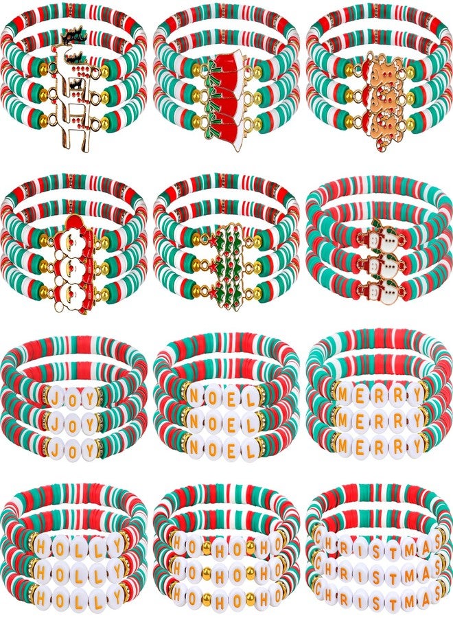 HEYTIMI 36 Pcs Christmas Bracelets Set for Womens, 12 Style Polymer Clay Beaded Bracelets Joy & Merry Reindeer Snowmen Gingerbread Y2K Stackable Stretch Friendship Holiday Bracelets Jewelry Gift - Image 1